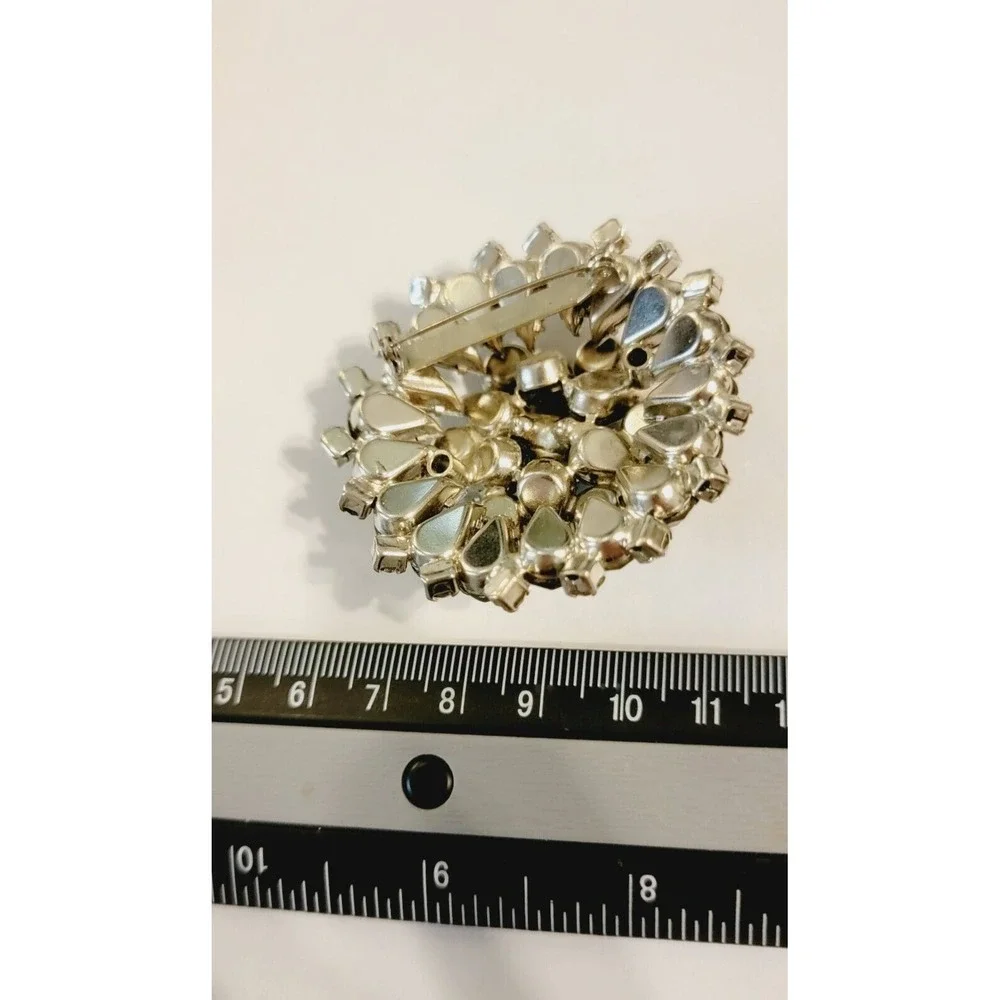 Vintage Silver Brooch Rhinestone Domed Layered Mid-century AB Glass Pin